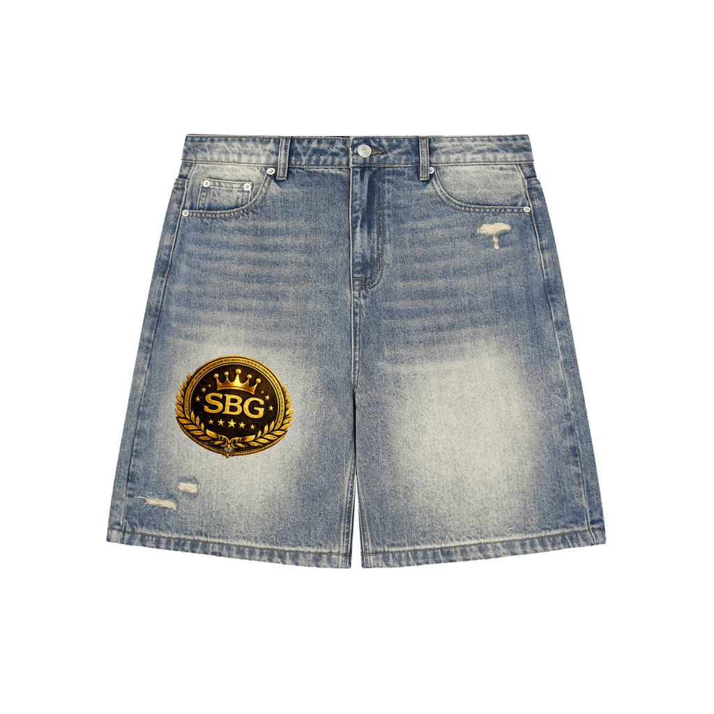 Faded Distressed Baggy Denim Shorts